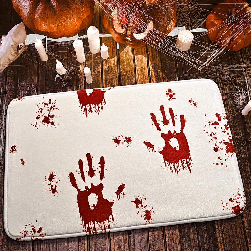 Halloween Bloody Handprint Scary Print Flannel Fleece-like Absorbent Non-Slip Indoor Carpet Rug Door Mat Bath Mat Home Decor