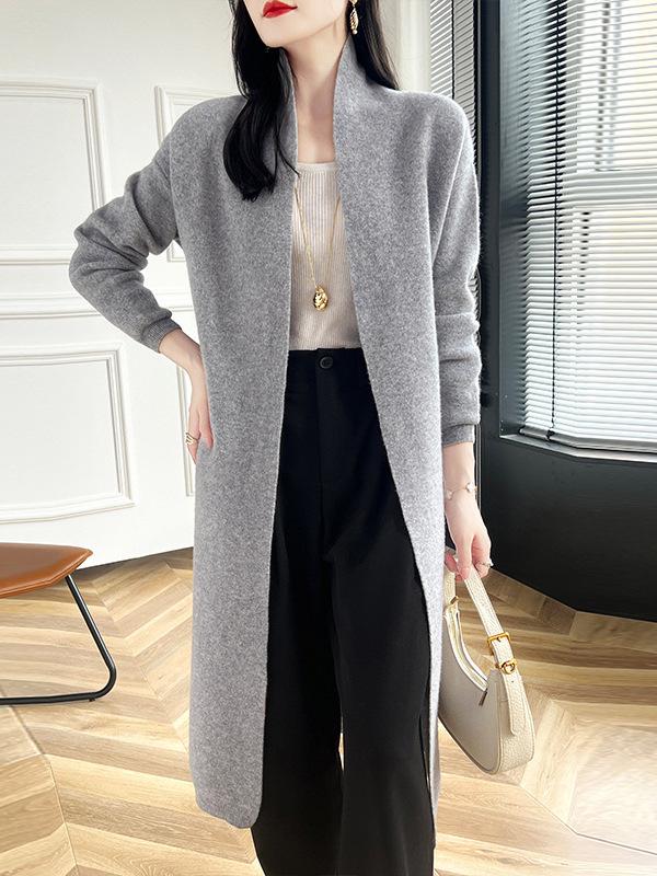 Women's Solid Color Wool Knit Cardigan - Buttonless, Long Sleeve, Casual Fit