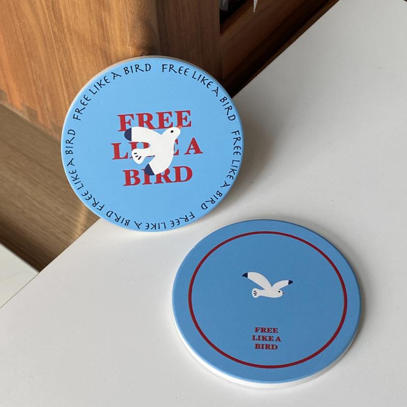 Premium Sense Niche Blue Bird Ceramic Coaster, Free Suction Coaster Like A Bird