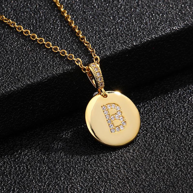 Letter Necklace Fashion 26 One Letter Copper Inlaid Cubic Zircon Vacuum Plating Stainless Steel Chain Necklace