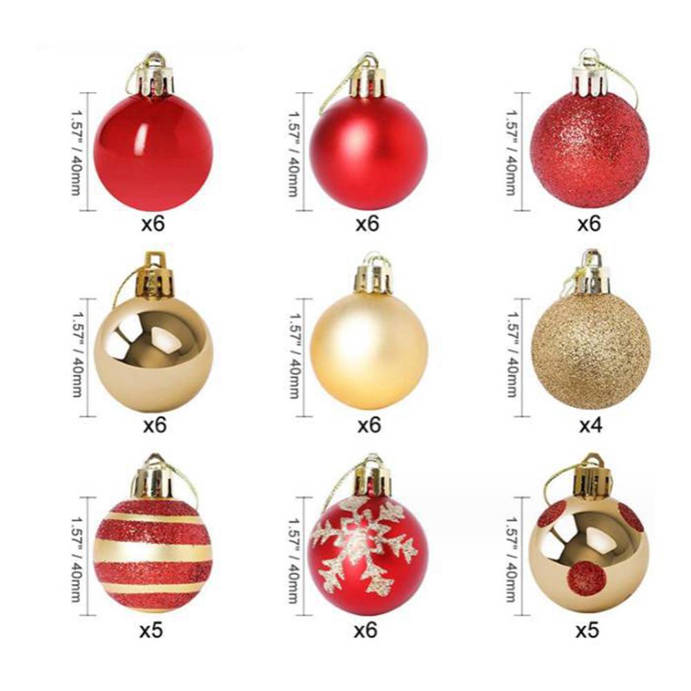 50 Stück Gold Rot Schneeflocke Weihnachtskugeln Set Kunststoff Neujahr Hängeanhänger Kugelornamente für Weihnachtsbaum Navidad Party Deko