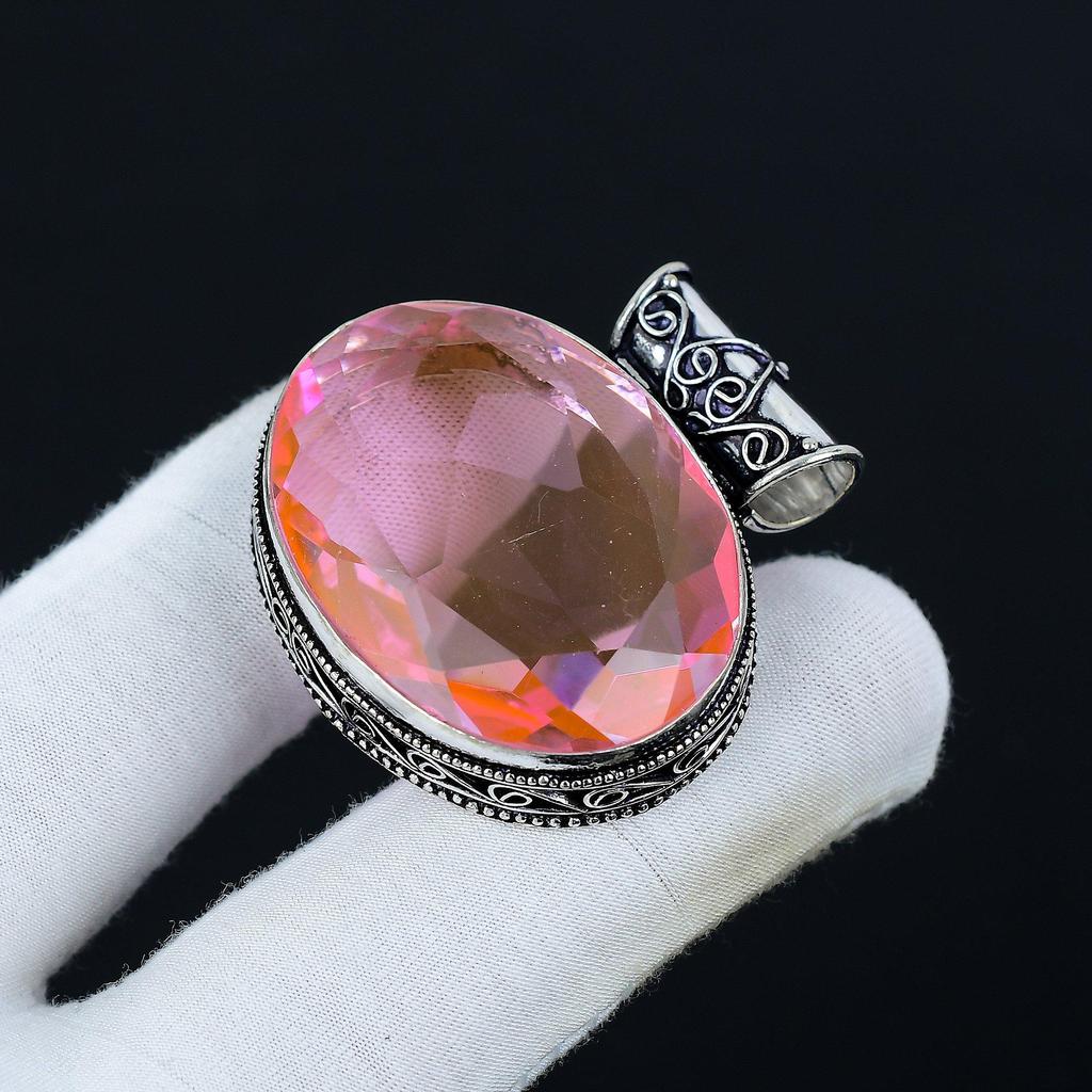 Pink Topaz Pendant, 925 Sterling Silver Pendant, Handmade Jewelry Pendant, Antique Pendant, Topaz Gemstone, Red Color Pendant, Gift For Mom
