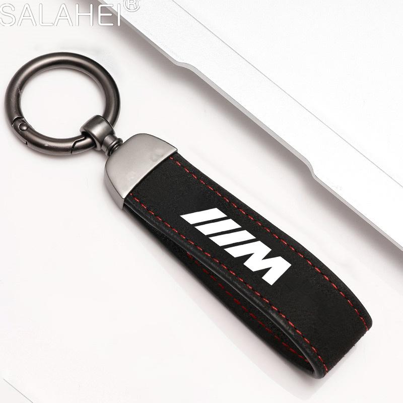 Luxury Suede Leather Car Emblem Key Chain Key Ring Clasp Decorative For BMW M Sport Performance E46 E39 E36 E60 E90 E87 E53 F15 rvsh75