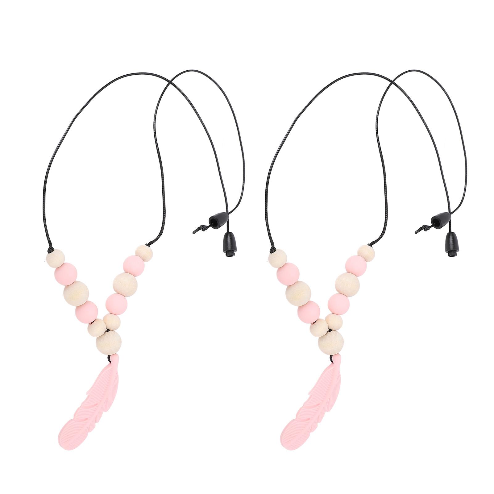 

2 шт. Сенсорное ожерелье Уменьшает грызение пальцев Мягкий силиконовый жевательный кулон-ожерелье Подвеска-перо Сенсорное ожерелье Pink