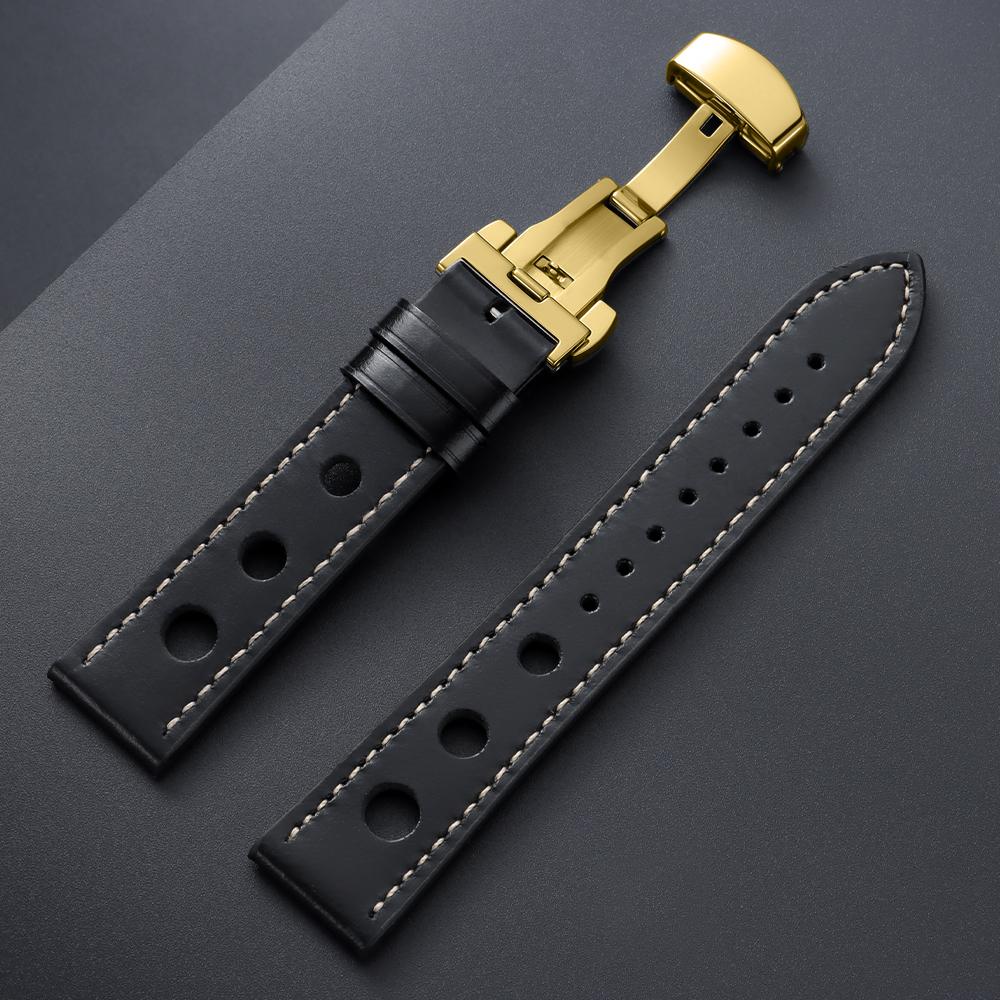 Genuine Cowhide Watchband for Omega Business Watch Band for Seiko 20mm 22mm Butterfly Buckle Stitching Brown Strap for Men Women