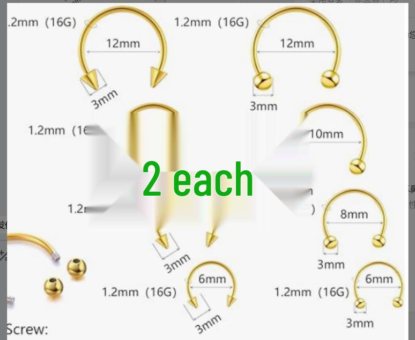 Versatile Piercing Jewelry Set: Nose Rings, Lip Studs, Tongue Rings