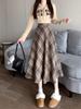 Women's High Waist Plaid Woolen A-line Skirt - Autumn/Winter 2025 Mid-length Umbrella Style