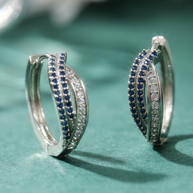 

Exquisite Copper Color White Blue CZ Hoops Women s Earrings Hand Carving Geometry Party Daily Wear