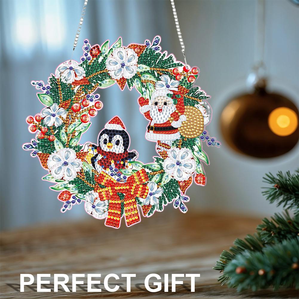 4pcs Xmas Theme 2D Flat DIY Special Shape Rhinestone Diamond Art Window Pendants Diamond Art Pendant Home Wall Decoration Crafts