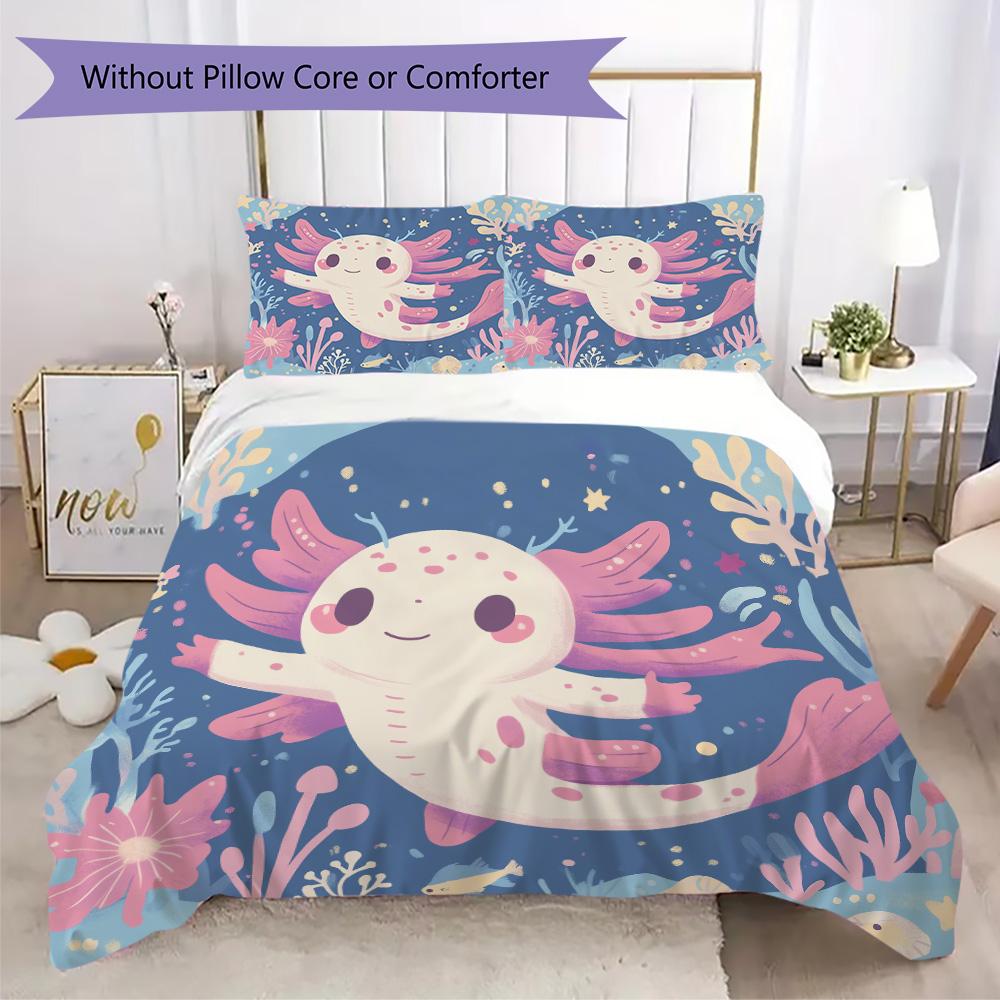 Axolotl Pattern Bedding,Quilt Set Quilt Cover Pillowcase Home Birthday Gift (1*duvet Cover+2*pillowcase,without core)XSJT0917450