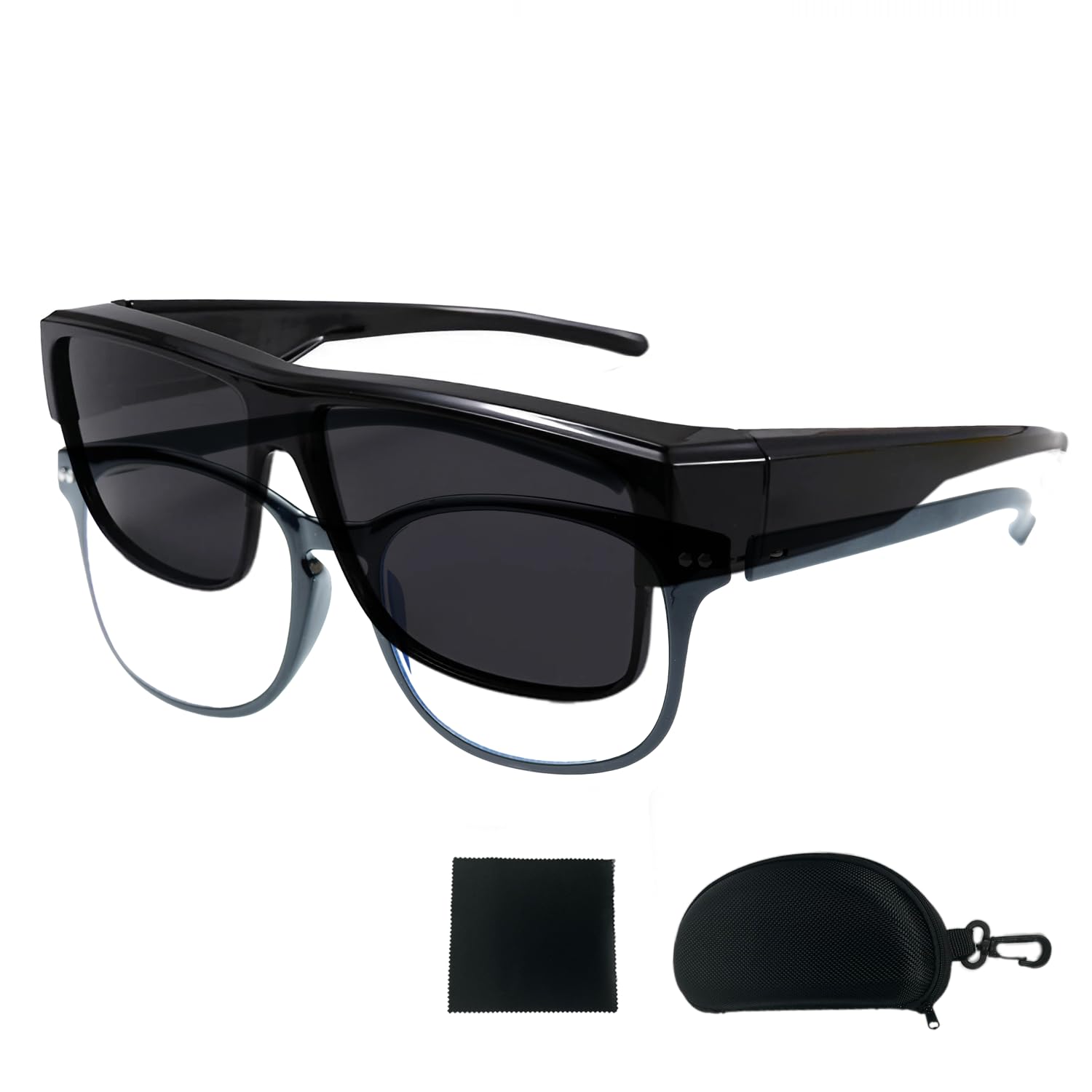 

ZesMark Polarized Over-the-Eye Sunglasses, UV400 Protection, UV Protection, Black, with Eyeglass Cleaning Cloth and Case