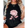 Schwarzes Oversized T-Shirt mit rosa Rosenprint für Freizeitkleidung und Alltagsstil