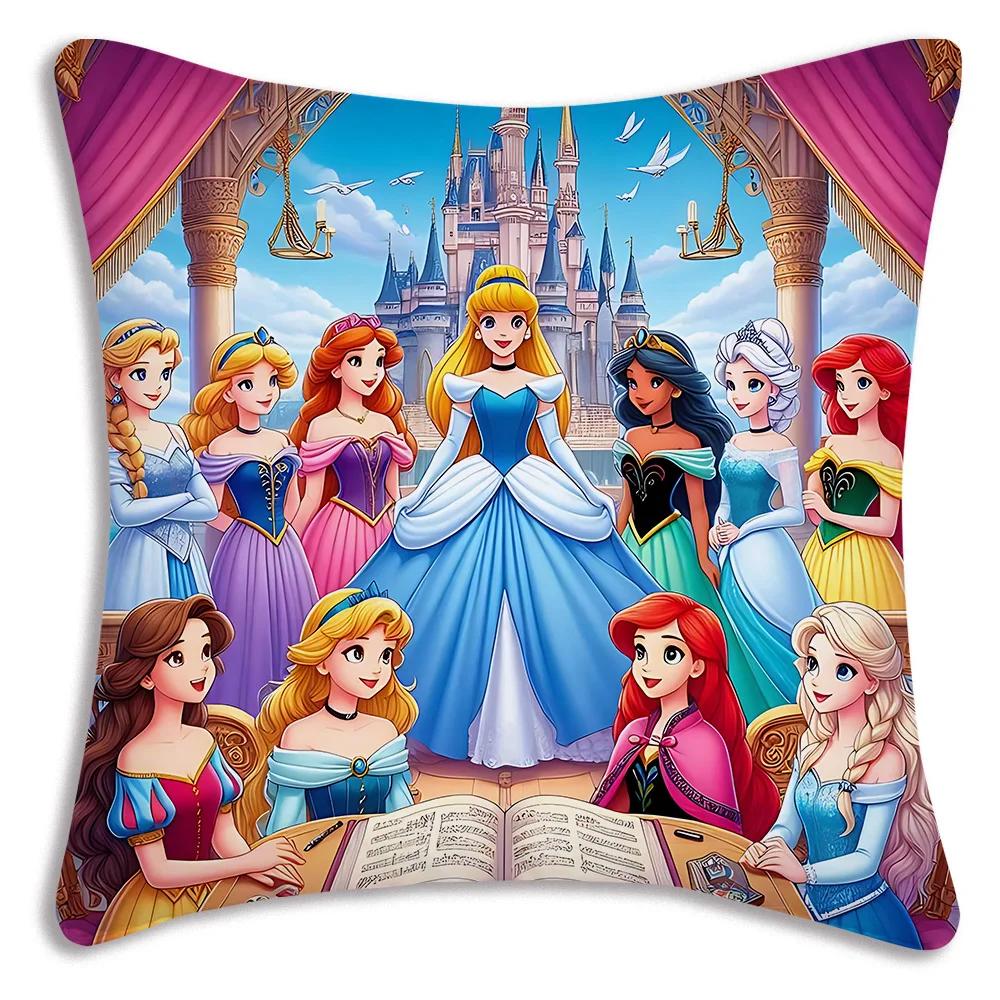 Pillow Covers Cartoon Cute Disneys Elsa Ariel Princess Sofa Decorative Home Double-sided Printing Short Plush Cute Cushion Cover