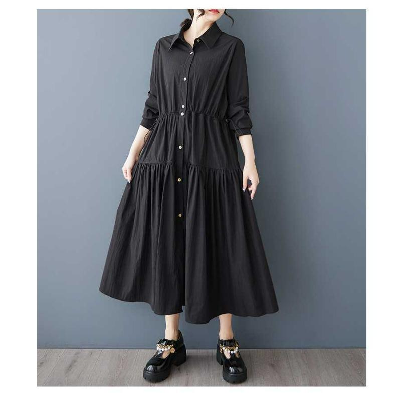 Spring Outfit New Style Temperament Wind Small Crowd All Kinds of Thin Shirt Dress Fashion Long Shrink Waist Big Place Dress