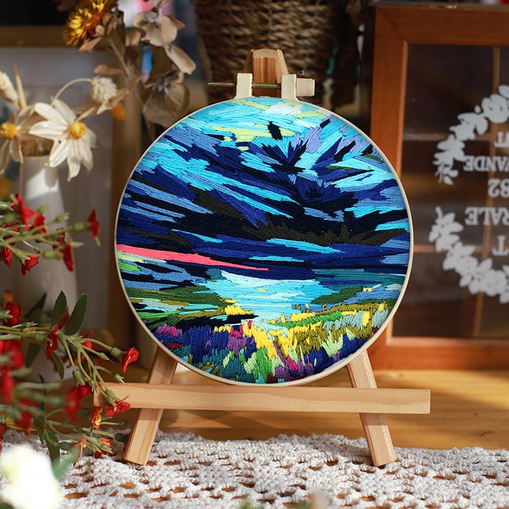 Flowers Stamped Cross Stitch Embroidery Kits with Hoop Cloth Color Thread