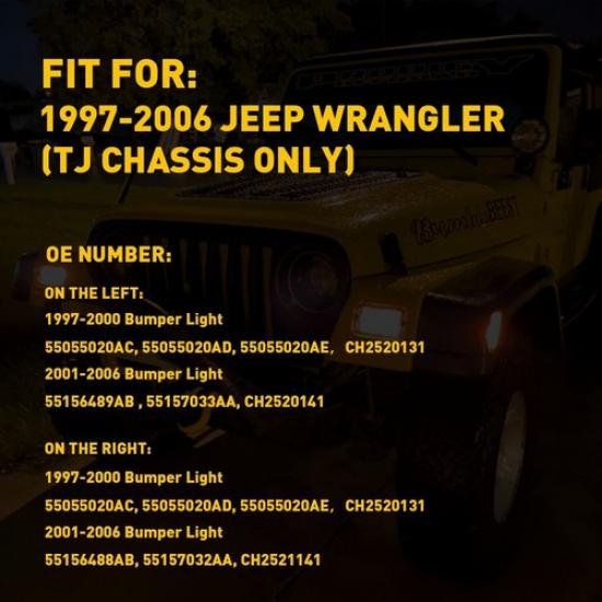 For 1997-2006 Jeep Wrangler Front TJ Turn Signal Lights LED Amber Smoked Lens