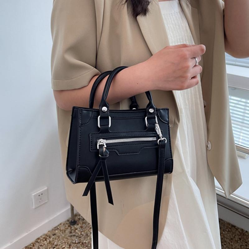 Bolsa de ombro feminina pequena de couro PU vintage com zíper quadrado bolsa crossbody