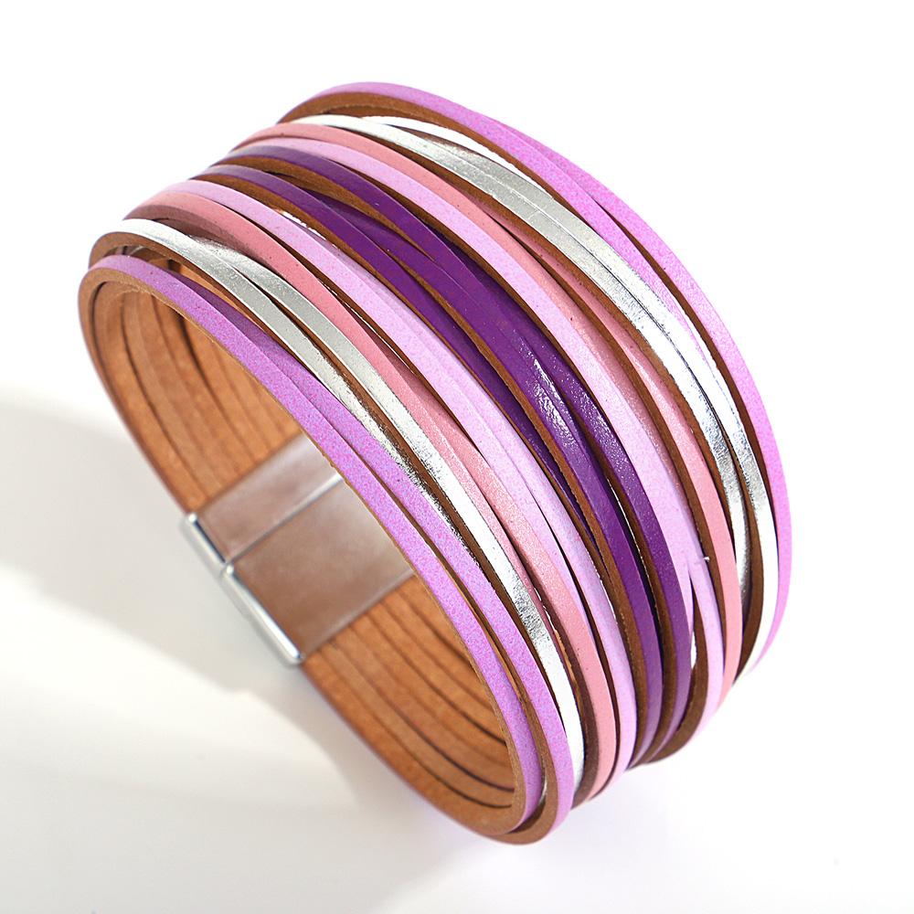 Bracelet Tendance Coloré en Cuir pour Femmes Hommes Boho Multicouche Bandes Fines Wrap Large Jonc Bracelets Bijoux de Fête Cadeaux
