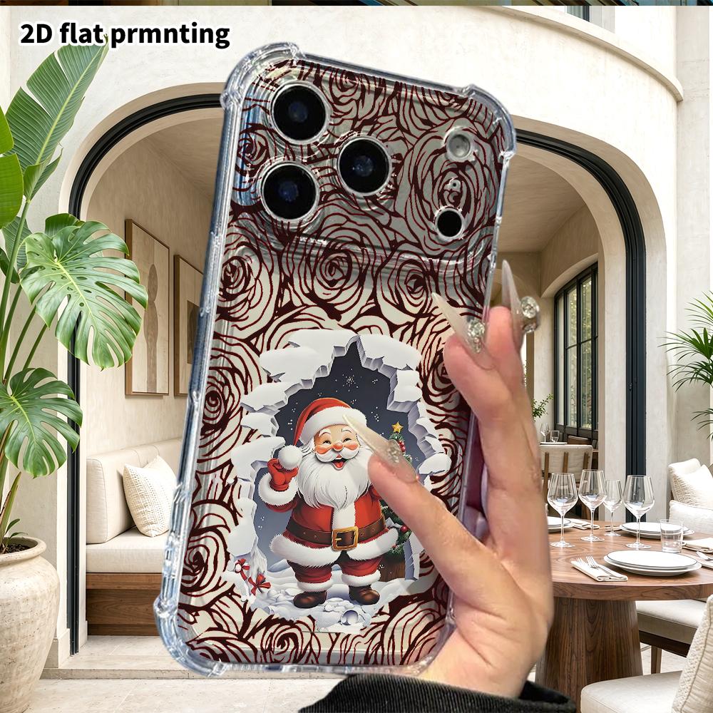 Phone case: 2D flat design, suitable for iPhone 18 17 16 15 14 13 Pro, transparent corner protection case, ice and snow holes, Christmas and Halloween