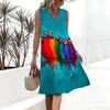 Plus Size V Neck Sleeveless Dress Misty Peaks Running Stream Art Print For Mountain Sightseeing Trip