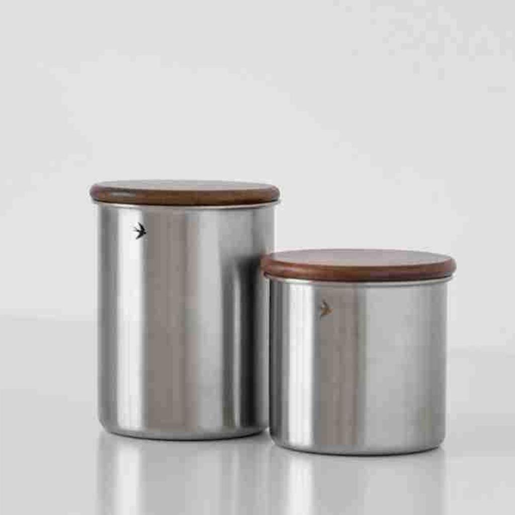 Luftdichter Edelstahl-Kaffeebehälter mit Holzdeckel, Kleines tragbares Kaffeebohnen-Aufbewahrungsglas für die Küche