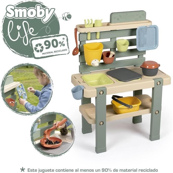 Smoby Life - Mud Kitchen - Jeu De Cuisine En Extérieur - 15 Accessoires - Anti-UV - Matière Recyclée - Dès 3 Ans