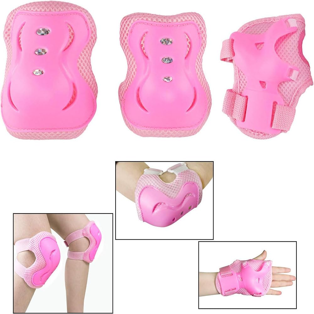 SensaBliss Cycling Set with and Knee for Kids and Skateboarding and Biking Kids' Protectors, 6-Piece Wrist, Elbow, Protection, Juniors, (Dark Pink)
