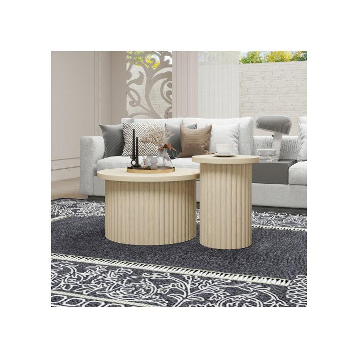 Tavolino rotondo - MUVOE - Set da 2 pezzi - Legno naturale - Design contemporaneo - Stabile e durevole