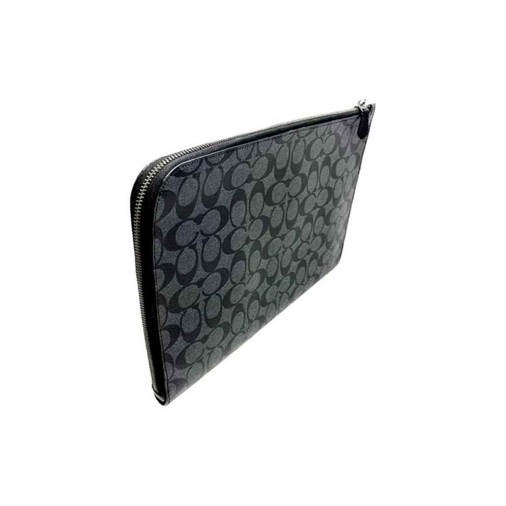 Coach L-Zip 33 Monogram Coated Canvas And Calfskin Laptop Briefcase Zipper Folder Clutch Men Bags Charcoal C3144-QBCHR