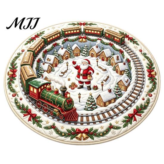 Festive Round Rug for Christmas 3D Rug, Vortex Optical Illusion Area Santa Snowman Staircase Durable Entrance Winter Depth Pattern, Non-slip Floor Mat