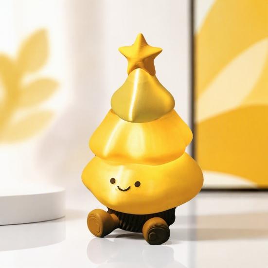 Detachable Cartoon Tree Ornament 3D Printed Christmas Figurine, Cute Smiling Face Storage Miniature Holiday Decorations Desktop Ornament,