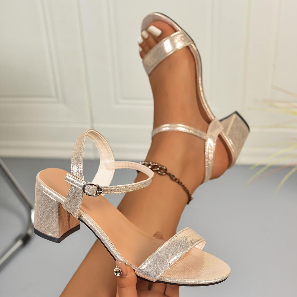 Fashion 2025 Explosive Simple Silver Sandals Summer New One-Word Internet Celebrity Fashion and Versatile High Heels