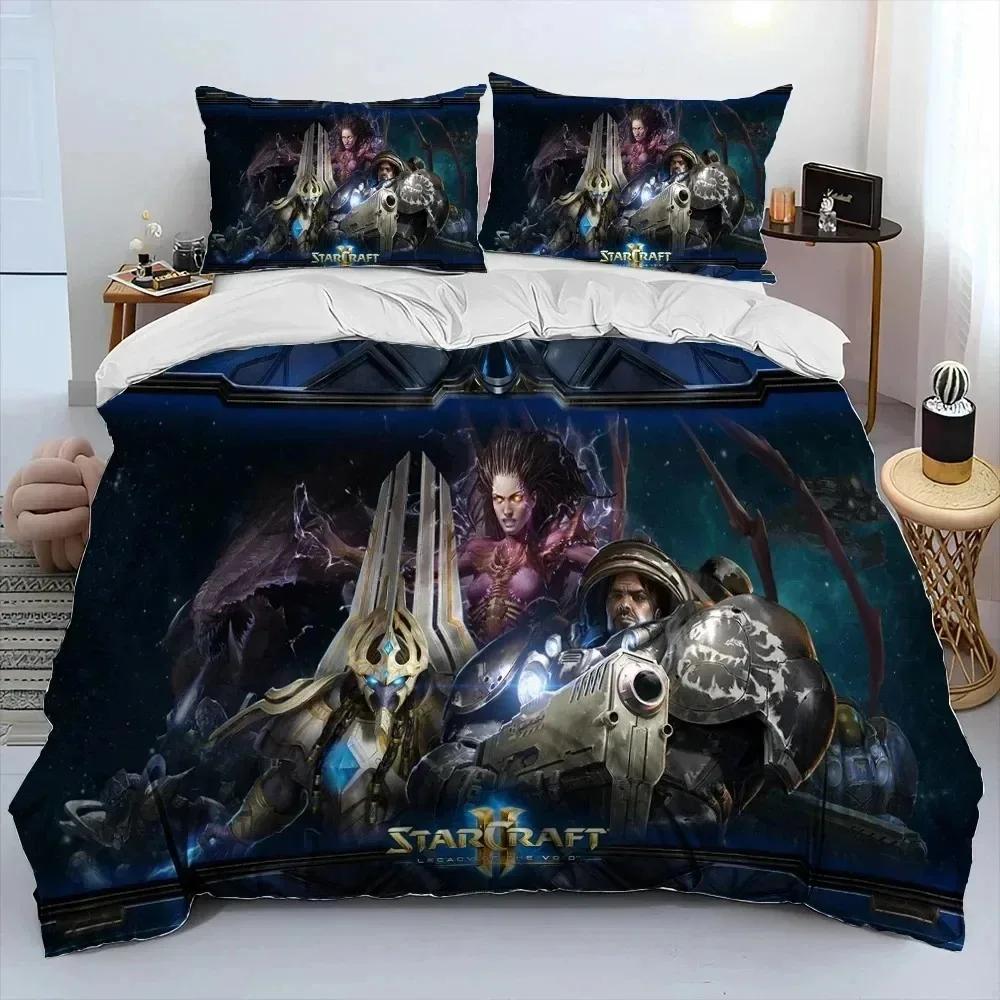 Zestaw pościeli 3D HD StarCraft Gra Gamer PC, Poszwa na kołdrę Zestaw do łóżka Poszwa na kołdrę Poszewka na poduszkę, Zestaw pościeli w rozmiarze king queen dla dzieci