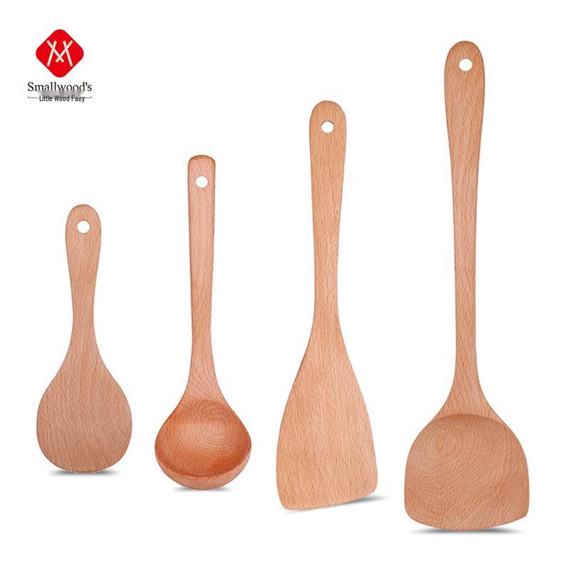 Little Wood Immortal Teak Long-Handle Slotted Spoon & Non-stick Stir-fry Spatula - Acacia Wood Kitchen Tool