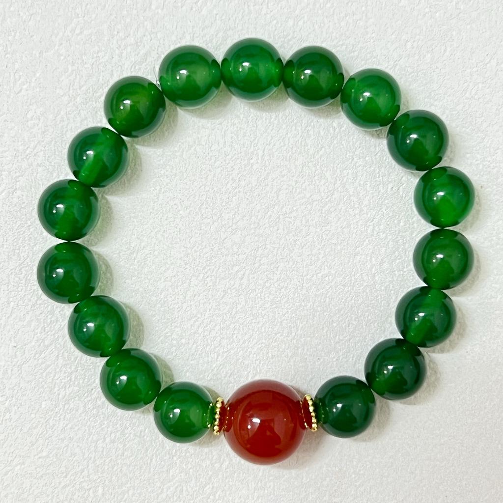 Green Agate Bracelet for Women 10mm Round Beads Elastic Beaded Bracelets Handmade Natural Stone Bangle Jewelry Gifts
