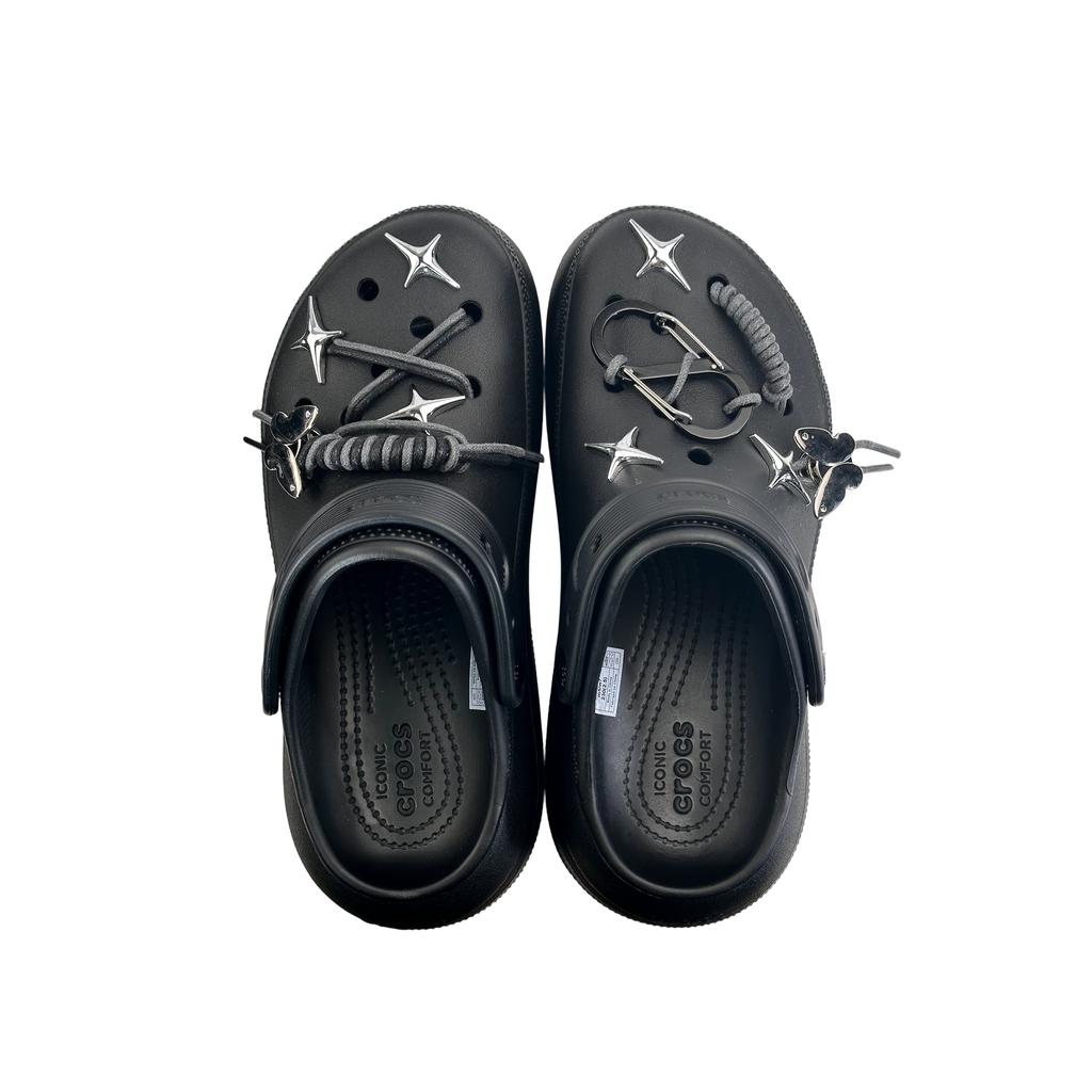 Crocs Crush Clog EVA Silver Thorn Butterfly Four-pointed Star Lock Buckle Fashionable Unique Sweet Cool Dark Clogs Unisex Black