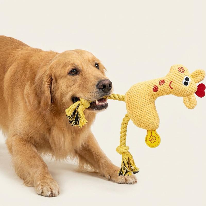 Plush Deer Dog Rope Toy Squeaky Teeth Cleaning Chew Toy Interactive Pet Toy For Small Medium Dogs Indoor Outdoor Play