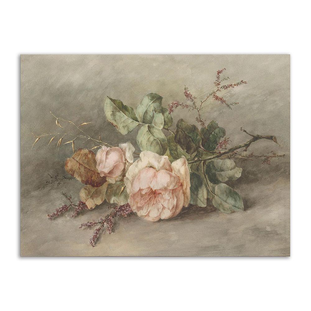 Retro Painting French Flora Vintage Poster and Prints Victorian Still Life Flower Rose Canvas Painting Decoraiton Living Room