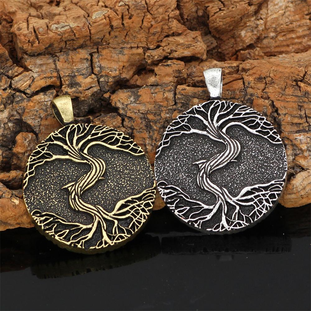 Viking Amulet Tree of Life Necklace Antique Norse Rune Pendant With Genuine Leather Rope Chain Jewelry Bijoux Gift
