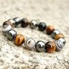 [GOLD STONE] Tiger's Eye and Hematite Bracelet, 12mm, Power Stone, Natural Stone, Prayer Beads, Men's Accessory, Inner Circumference: Approx. 18.5cm