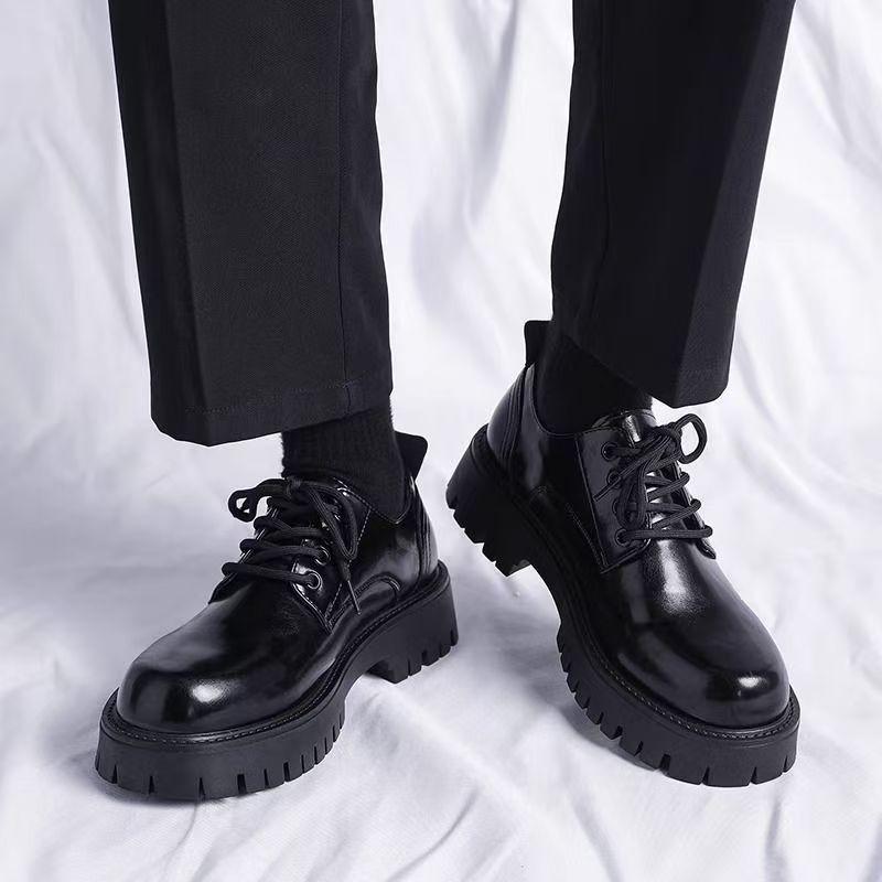 Shoes for Men Fashion Platform Leather Shoes British Style Casual Round Head Derby Shoe Black Trend Men Shoes Zapatillas Hombre