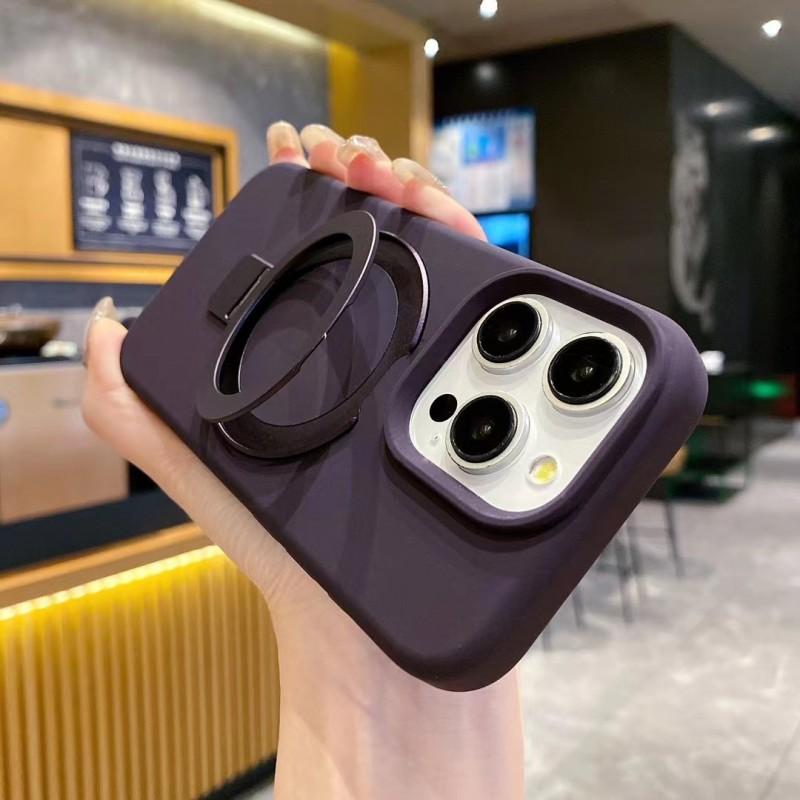 Liquid Silicone Phone Case With Magnetic Mount Stand IPhone 16 Pro Max 15 14 13 Series Soft TPU Cover Anti-Slip Shockproof