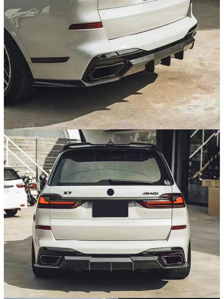 Compatible with BMW X7: Carbon Fiber FD Style Front Lip Splitter, Rear Lip Corner Covers, Side Skirts, Roof Spoiler, Diffuser (2019-2022)