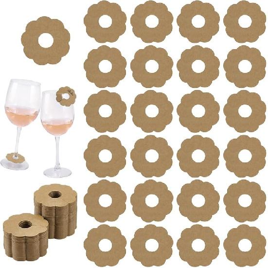 

FINGERINSPIRE 200 Pcs Paper Drink Name Tags for Wine Glasses 2inch Flower Shape Tan/White Color Wine Glass Marker Blank Wine Glass Charm Cocktail Tan Color