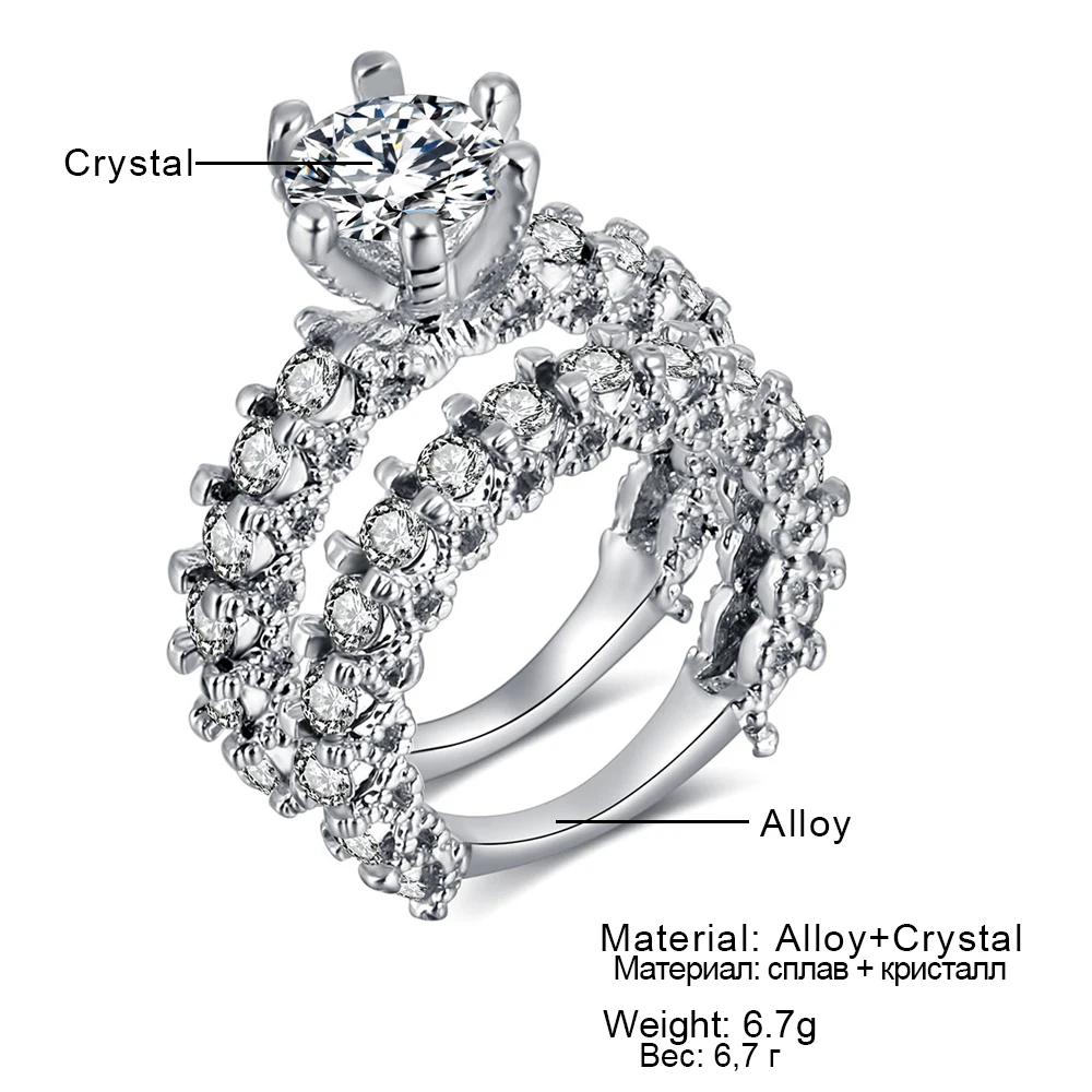 Elegant Zircon Ring Jewelry CopperColor Engagement Wedding Ring Set for Women  Fashion Zircon Crystal Jewelry Gift