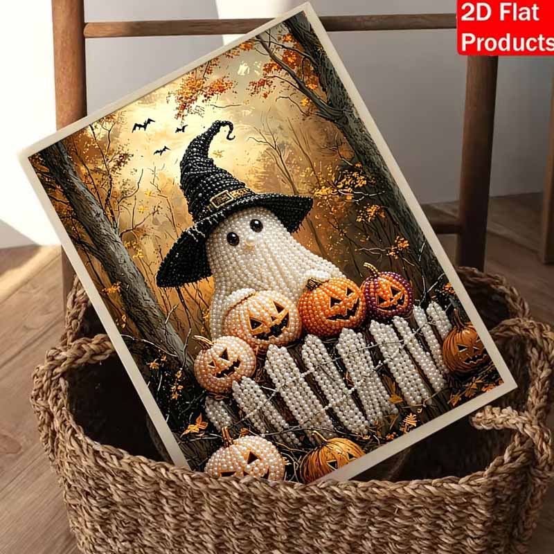 Halloween Pearl Painting Art Full Pearl Handmade Diy Home Decorations Featuring Ghost and Pumpkin Motifs for Festive Wall Decor