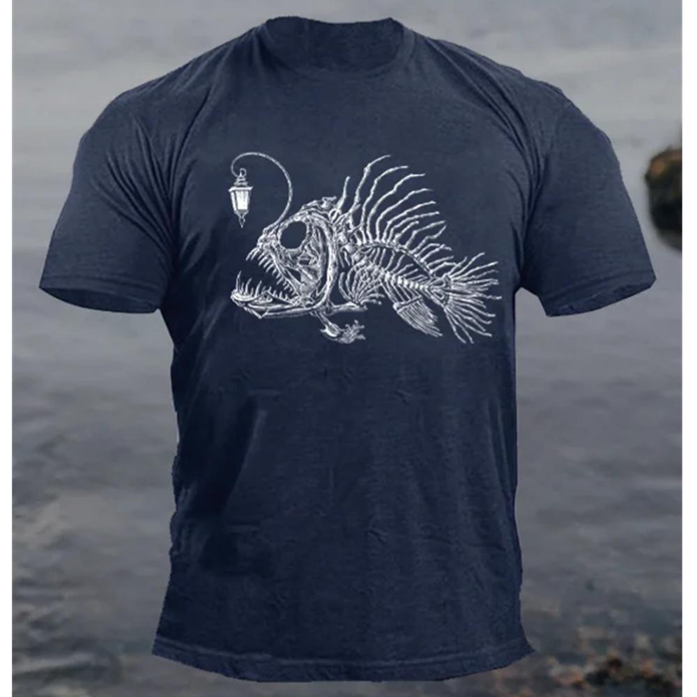 Summer Round Neck 3D Print Fish Pattern Top Fashionable Casual Short Sleeved Men's T-shirts