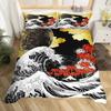 Japanese Ukiyo-e King Queen Duvet Cover Golden Fish Hokusai Bedding Set Crane Wave Quilt Cover Red Sun Polyester Comforter Cover