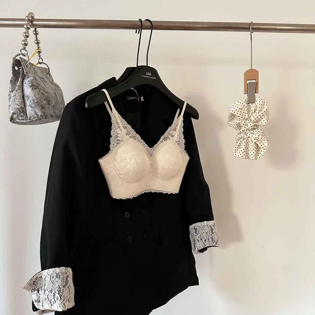 French Gentle Pure V-Neck Lace Underwear Women's Sexy Thin Steel Rim Gathering Anti-Sagging Traceless Bra Cover