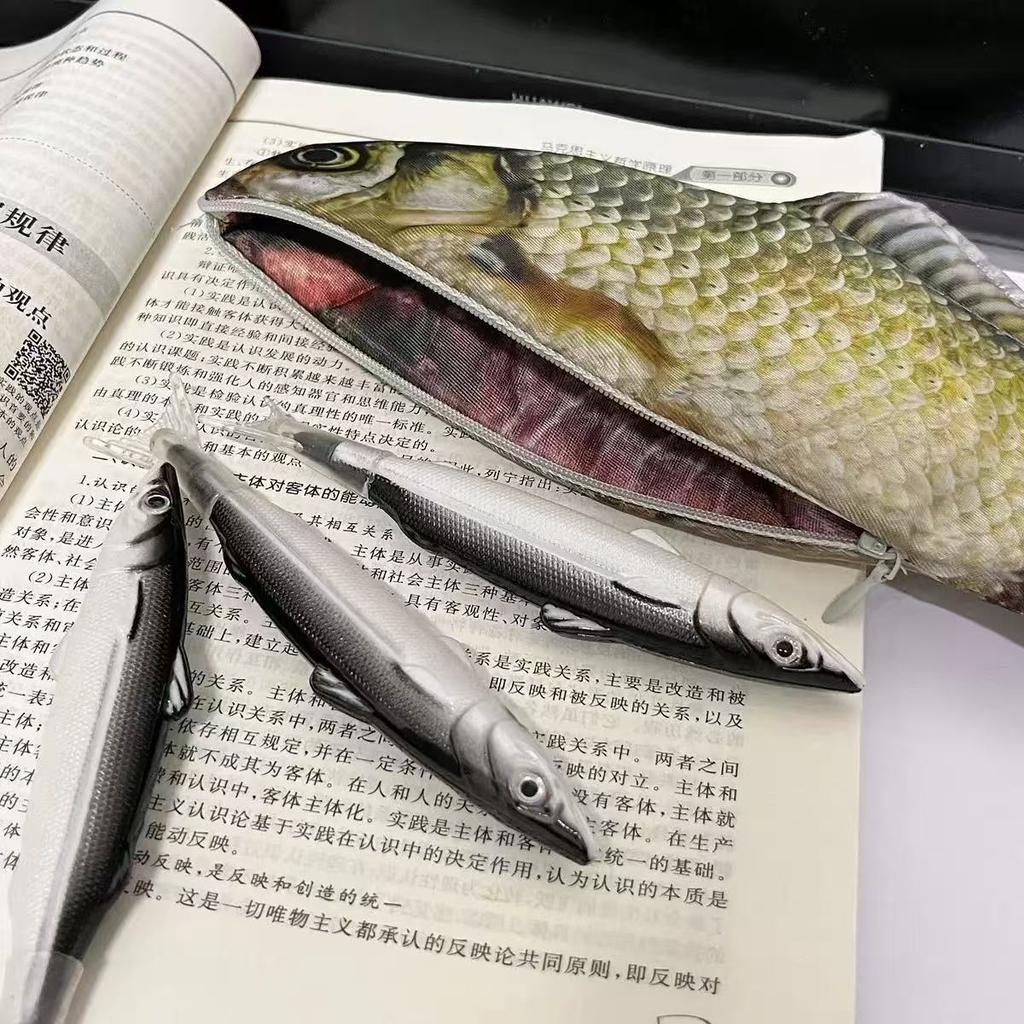 Creative Realistic Crucian Carp Pencil Case, Funny Fish Shaped Stationery Pouch for Students
